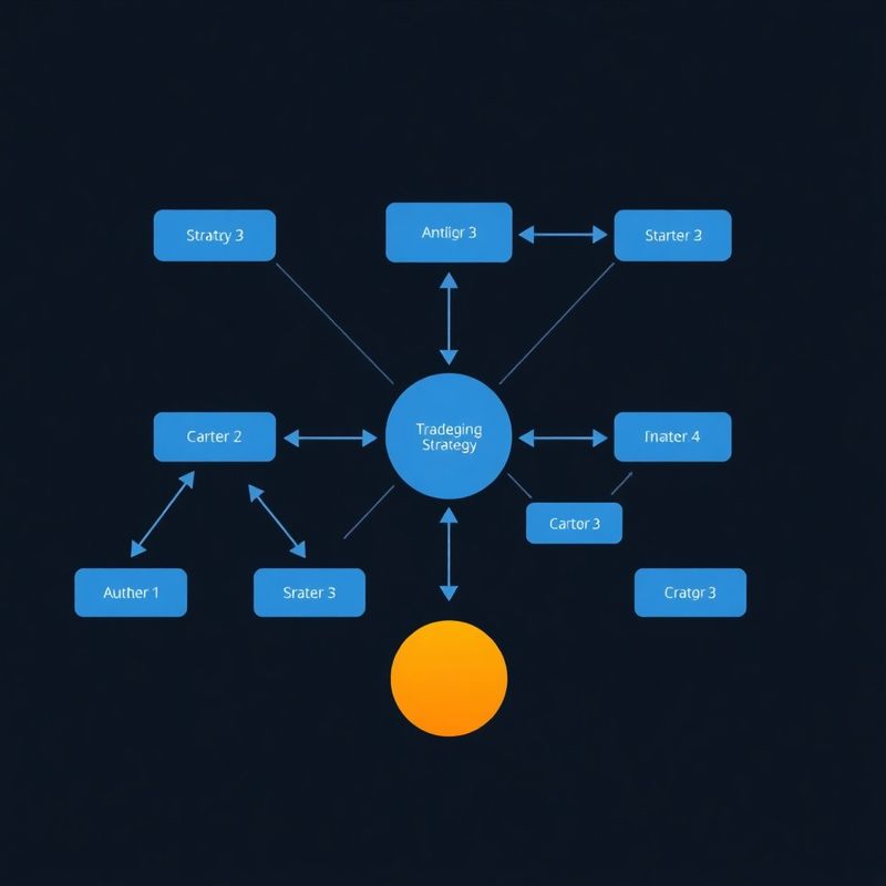 Ilustracija workflow dijagrama trgovačke strategije s indigom čvorovima i strelicama